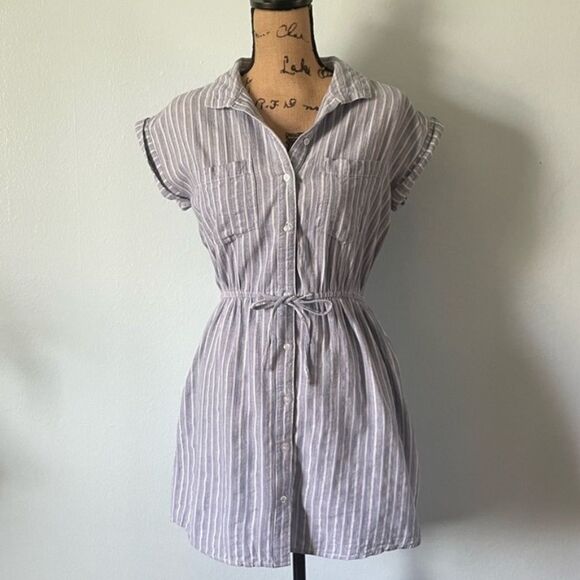 Japana Striped Shirt Dress with Tie Around Elastic Waist (Size: Large) - Picture 3 of 14